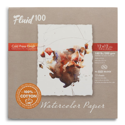 Fluid 100 140lb Watercolor Paper Block, Cold Press - 12" x 12"
