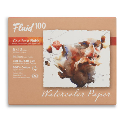 Fluid 100 300lb Watercolor Paper Pochette, Cold Press - 8" x 10" (10 Sheets)