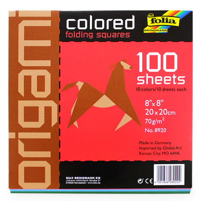 Folia Colored Origami Paper, 8" x 8" Standard Assorted (500 Sheets)