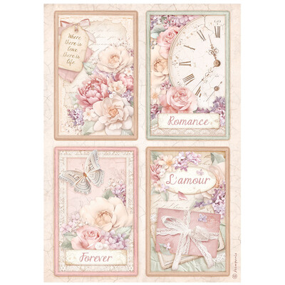 A4 Rice Paper, Romance Forever - 4 Cards