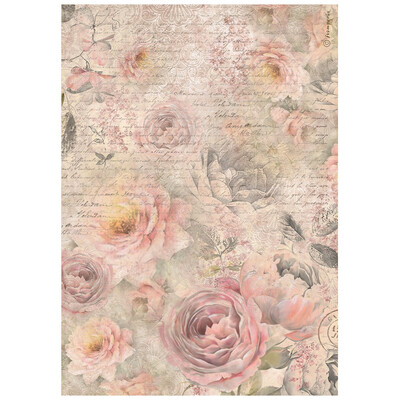 A4 Rice Paper, Shabby Rose - Roses Pattern