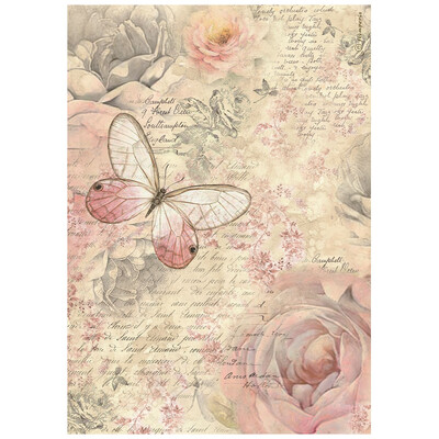 A4 Rice Paper, Shabby Rose - Butterfly