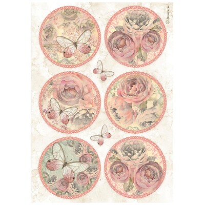 A4 Rice Paper, Shabby Rose - 6 Rounds