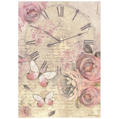 A4 Rice Paper, Shabby Rose - Clock