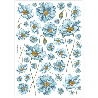 A4 Rice Paper, Blue Flowers