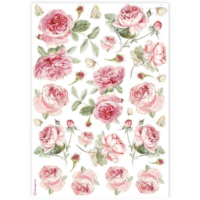 A4 Rice Paper, English Roses Pattern