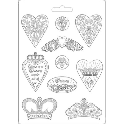 A4 Soft Mould, Princess - Hearts & Crowns