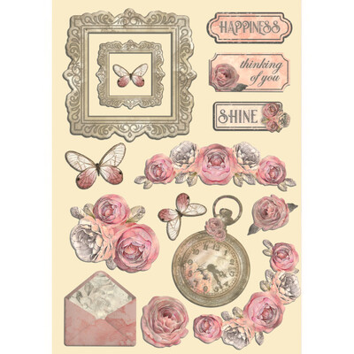 A5 Colored Wooden Shapes, Shabby Rose