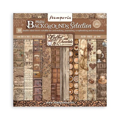30X30cm (12"X12") Maxi Background Paper Pad, Coffee and Chocolate