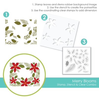 Stencil, Cling & Clear Stamp Combo, Merry Blooms