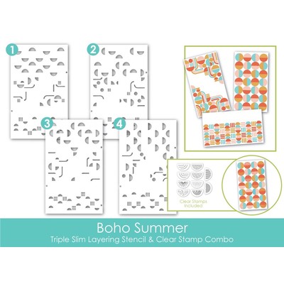 Triple Slim Layering Stencil & Clear Stamp Combo, Boho Summer