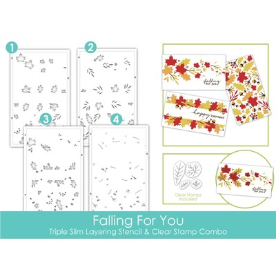 Triple Slim Layering Stencil, Falling For You + Clear Add-ons