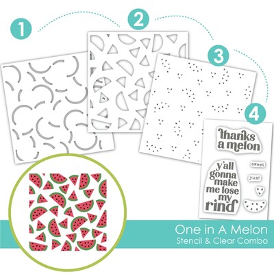 Stencil & Clear Stamp Combo, One in a Melon