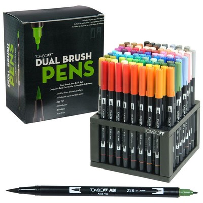 Dual Brush Pen Desk Set (96pc + Desk Stand)